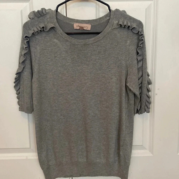 Philosophy gray ruffled sweater size small short sleeve crewneck - Picture 1 of 6